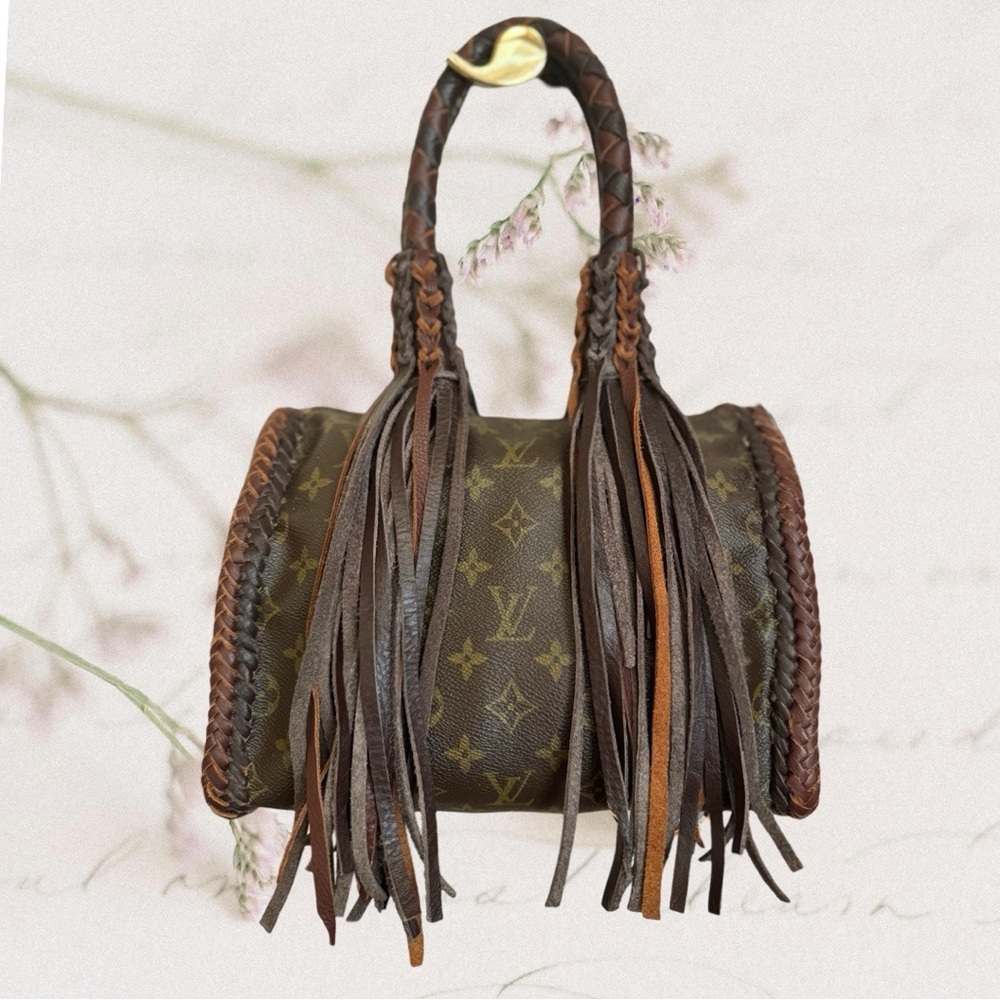 Louis Vuitton Brown Speedy 25 Macassar Bag Custom with Fringe & Braid Details
